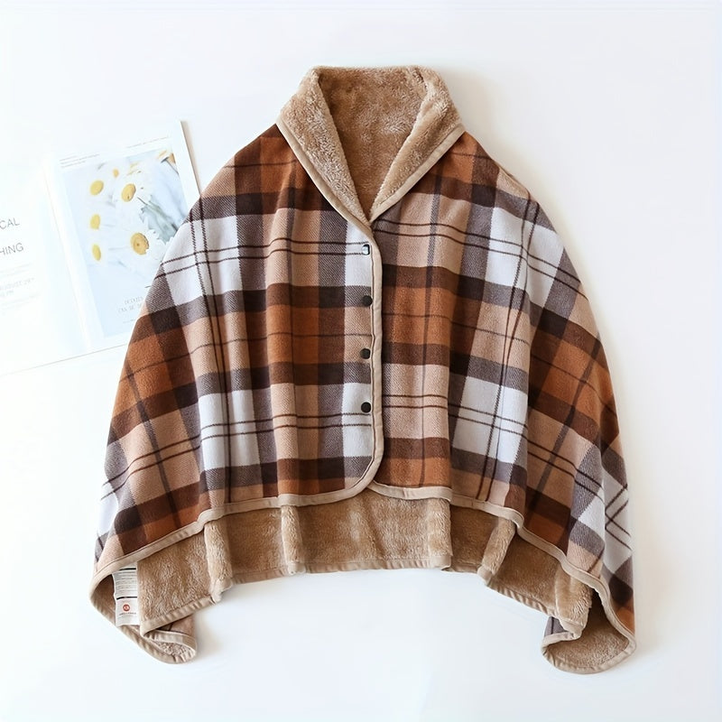 1pc Cozy Polar Fleece Shawl Blanket - Soft Double Layer Thick Plaid Pattern, Warm Autumn and Winter Wearable Throw Blanket for Office, Home, and Outdoor - Perfect for Chilly Days and Gift Giving