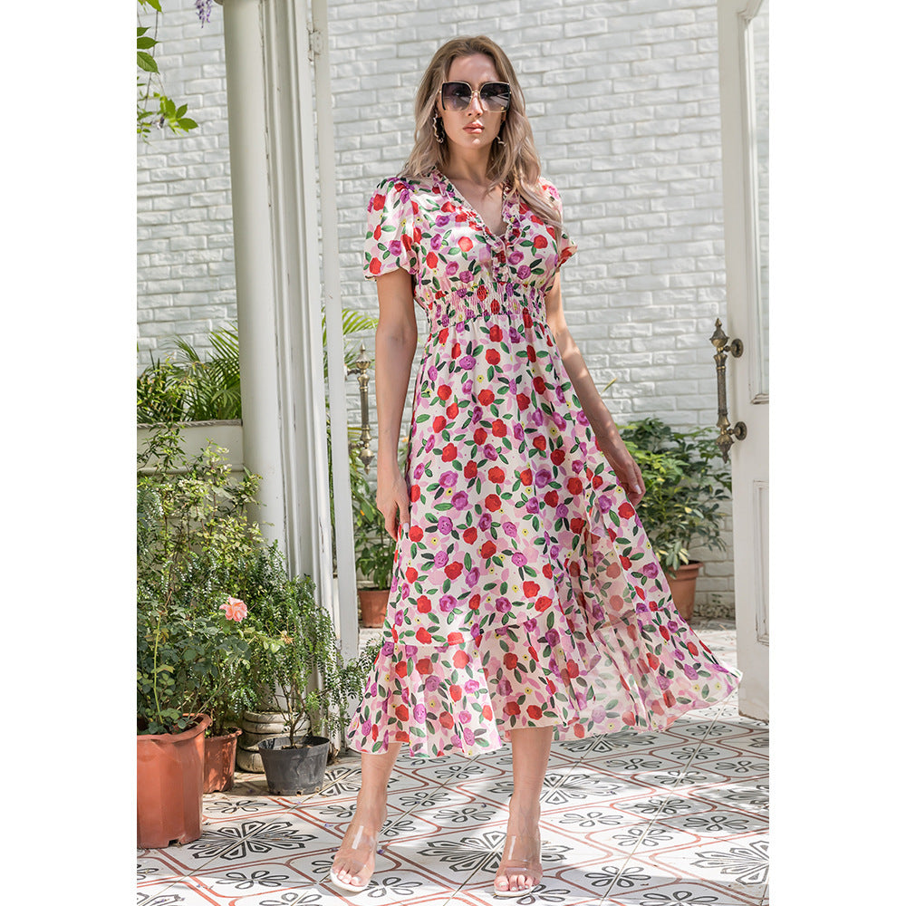 Women's Fashion Simple Print Swing Dress Pi-Mart