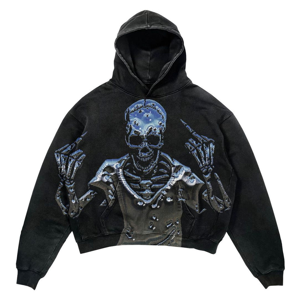 Punk Design Printed Hoodie Harajuku Street Clothing Y2 Fashion Large Hoodie Hip Hop Gothic Long Sleeve Pi-Mart