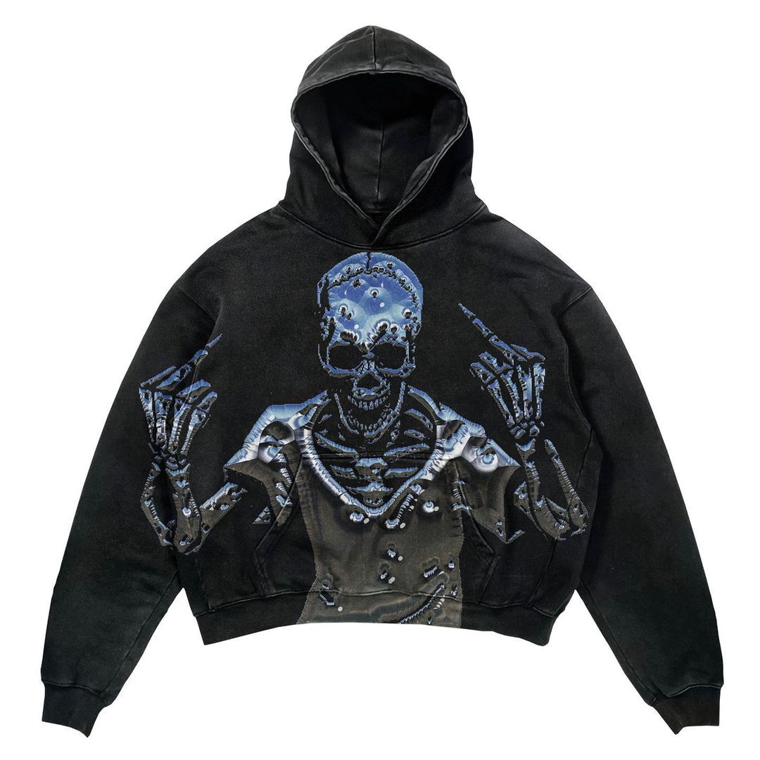 Punk Design Printed Hoodie Harajuku Street Clothing Y2 Fashion Large Hoodie Hip Hop Gothic Long Sleeve Pi-Mart