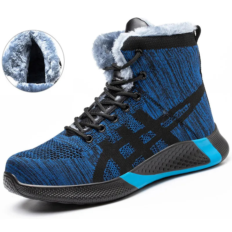 Winter Plush Boots Men Labor Protection Anti-smash Anti-puncture Work Shoes Warm Thickened Breathable Lace-up Safety Shoes Pi-Mart