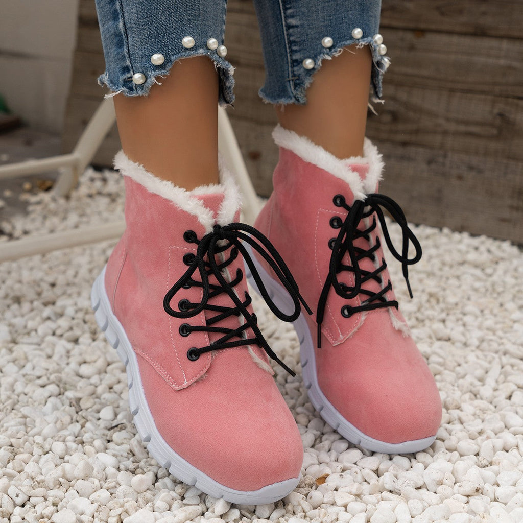 Lace-up Flats Plush Shoes Fashion Women's Boots Pi-Mart
