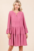 Tiered Notched Flare Sleeve Dress – Fluttering, Playful and Stylish Dress with Ruffled Layers and Trendy Flare Sleeves Stevvex