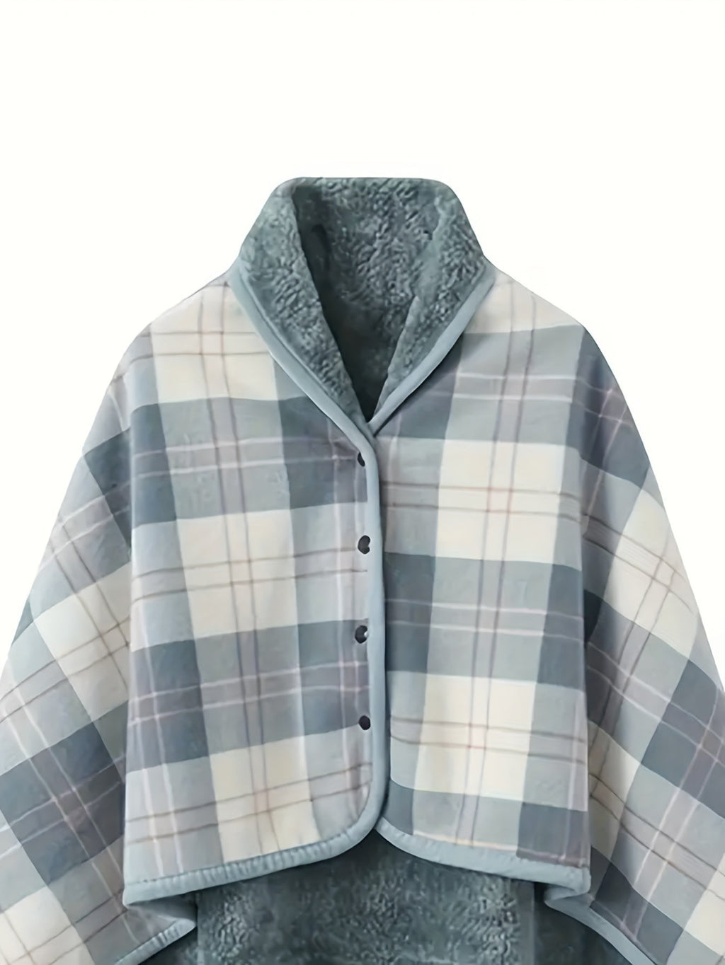 Women'S Casual Plaid Pajama Cape Blanket, V-Neck Sleeveless Knit Fabric with Button Detail, Polyester 100% Flannel, Medium Stretch, All-Season Loose Fit - Thick Heating Office Air-Conditioning Nap Blanket Lootquake LLC