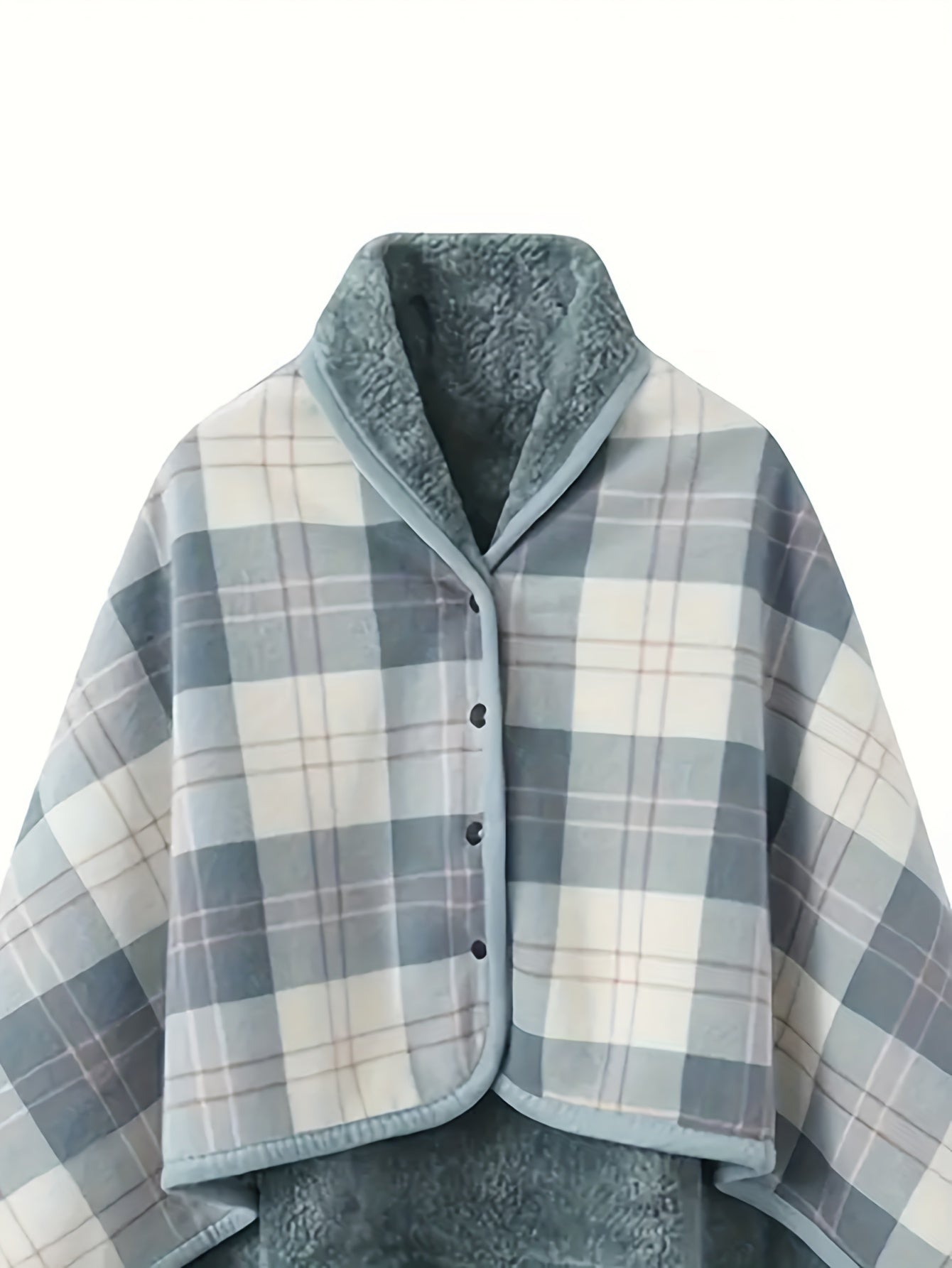 Women'S Casual Plaid Pajama Cape Blanket, V-Neck Sleeveless Knit Fabric with Button Detail, Polyester 100% Flannel, Medium Stretch, All-Season Loose Fit - Thick Heating Office Air-Conditioning Nap Blanket Lootquake LLC