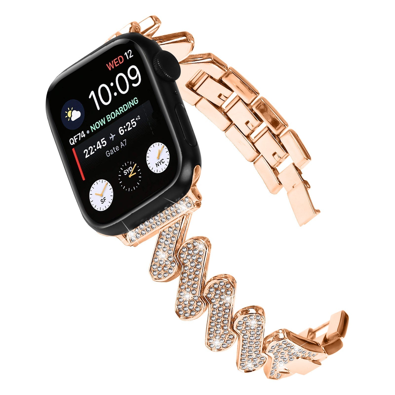 7-word Diamond Alloy Metal Classic Style Watch Band Pi-Mart