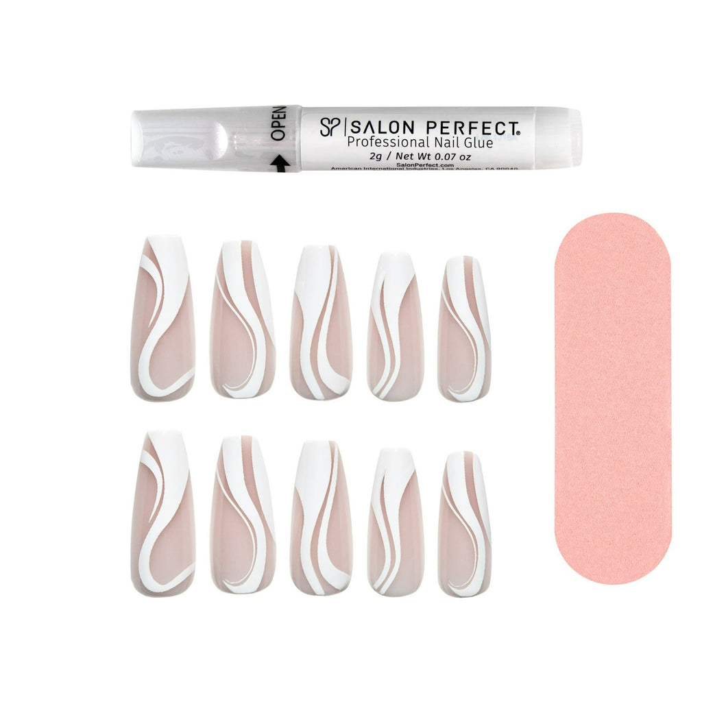Salon Perfect Artificial Nails, 155 Modern French White Swirl, File & Glue Included, 30 Nails EasyOptionXY LLC