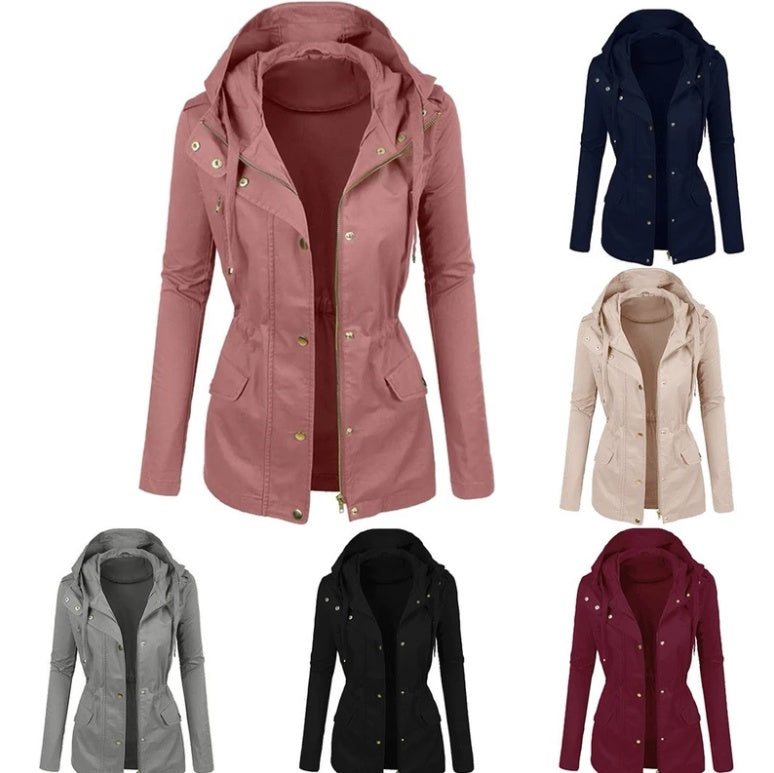 Women's fashion solid color lapel biker jacket Pi-Mart