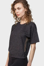 Back Mesh Yoke Top – Sexy Black Crew Neck with Peek-a-Boo Mesh - SJB-DIAMOND ELITES