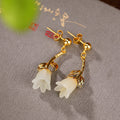 S925 Sterling Silver Gold-plated Jade Blue Bell Flower Stud Earrings