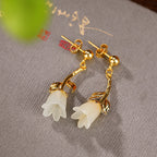 S925 Sterling Silver Gold-plated Jade Blue Bell Flower Stud Earrings