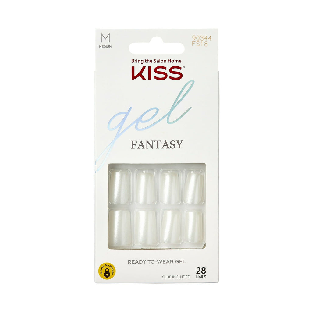 KISS Gel Fantasy Sculpted Medium Square Glue-On Nails, Glossy Light White, 'Glazed', 28 Ct EasyOptionXY LLC