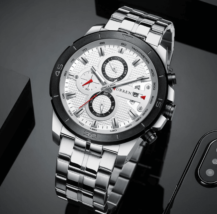 Men's Waterproof  Watch With Chronometers Day View And Fluorescent Hands Unique  Luxury Design  Perfect Gift Stevvex