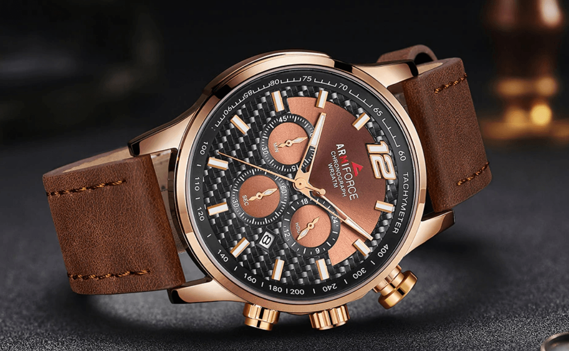 Mens Waterproof Sport Watch With Chronometers Day View And Cross-Matte Background Modern Man Watch Stevvex
