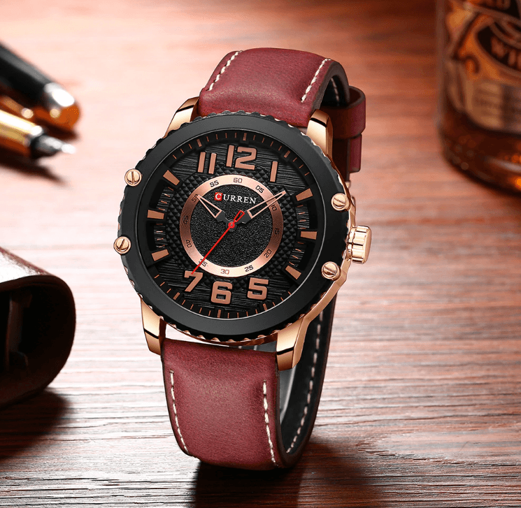 Men's Waterproof  Sport Watch With Leather  Belts  And Large Numbers Details Unique Design Perfect Gift Stevvex