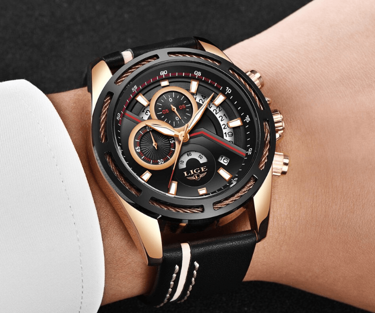 Men's Waterproof Sports  Watch With Leather Belts, Chronometers Day View Fluorescent Pointers Unique Design Perfect Gift Stevvex