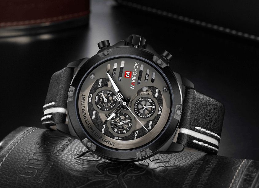 Men's  Sports Waterproof Watch With Chronometers And Leather Belt Multifunction Wristwatch Unique Design Perfect Gift - SJB-DIAMOND ELITES