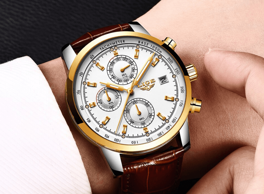 Men's  Waterproof Watch With Chronometers Date Display And Fluorescent Pointers Excellent Look Perfect Gift Stevvex