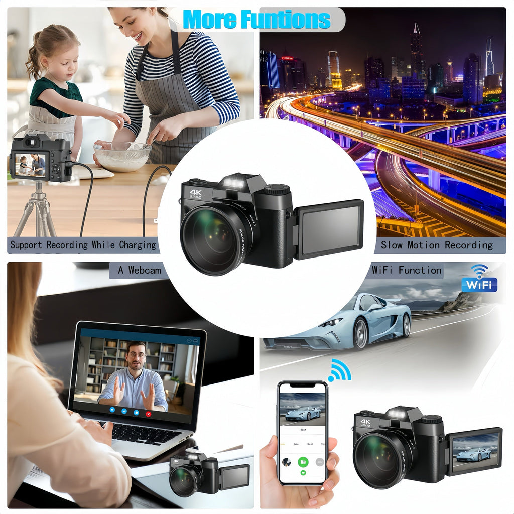 4K 48MP 16X Autofocus Digital Camera for Photography and Video, WiFi Enabled, 3" 180° IPS Flip Screen, Anti-Shake, Compact Vlogging Camera with 32GB Card and 2 Batteries Lootquake LLC