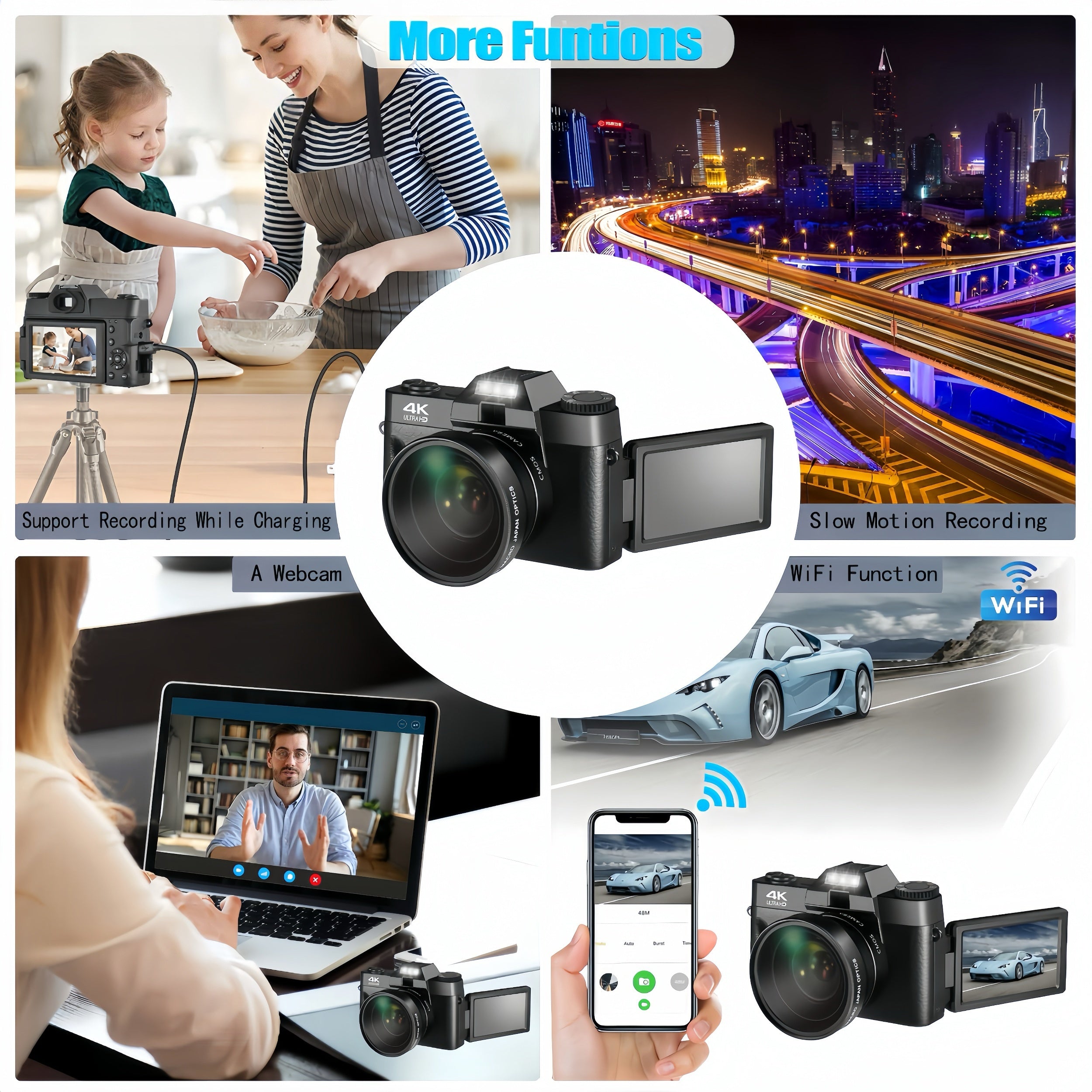 4K 48MP 16X Autofocus Digital Camera for Photography and Video, WiFi Enabled, 3" 180° IPS Flip Screen, Anti-Shake, Compact Vlogging Camera with 32GB Card and 2 Batteries Lootquake LLC