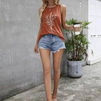 Women's Round Neck Simple Plant Print Versatile Fashion Vacation Style Vest Top - SJB-DIAMOND ELITES