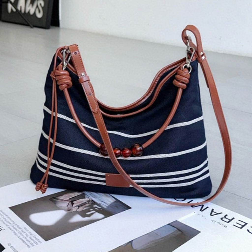Black striped Matching leather bag hobo shoulder, shoulder hobo bag for women, large capacity, Shoulder purse - SJB-DIAMOND ELITES