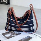 Black striped Matching leather bag hobo shoulder, shoulder hobo bag for women, large capacity, Shoulder purse - SJB-DIAMOND ELITES