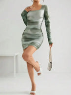 Ladies' Square Neck Printed Fashionable Slim Fit Dress With A Wrapped Buttocks - SJB-DIAMOND ELITES