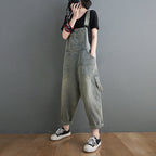 Spring Summer Women's Loose Denim Jumpsuit (Korean Style)