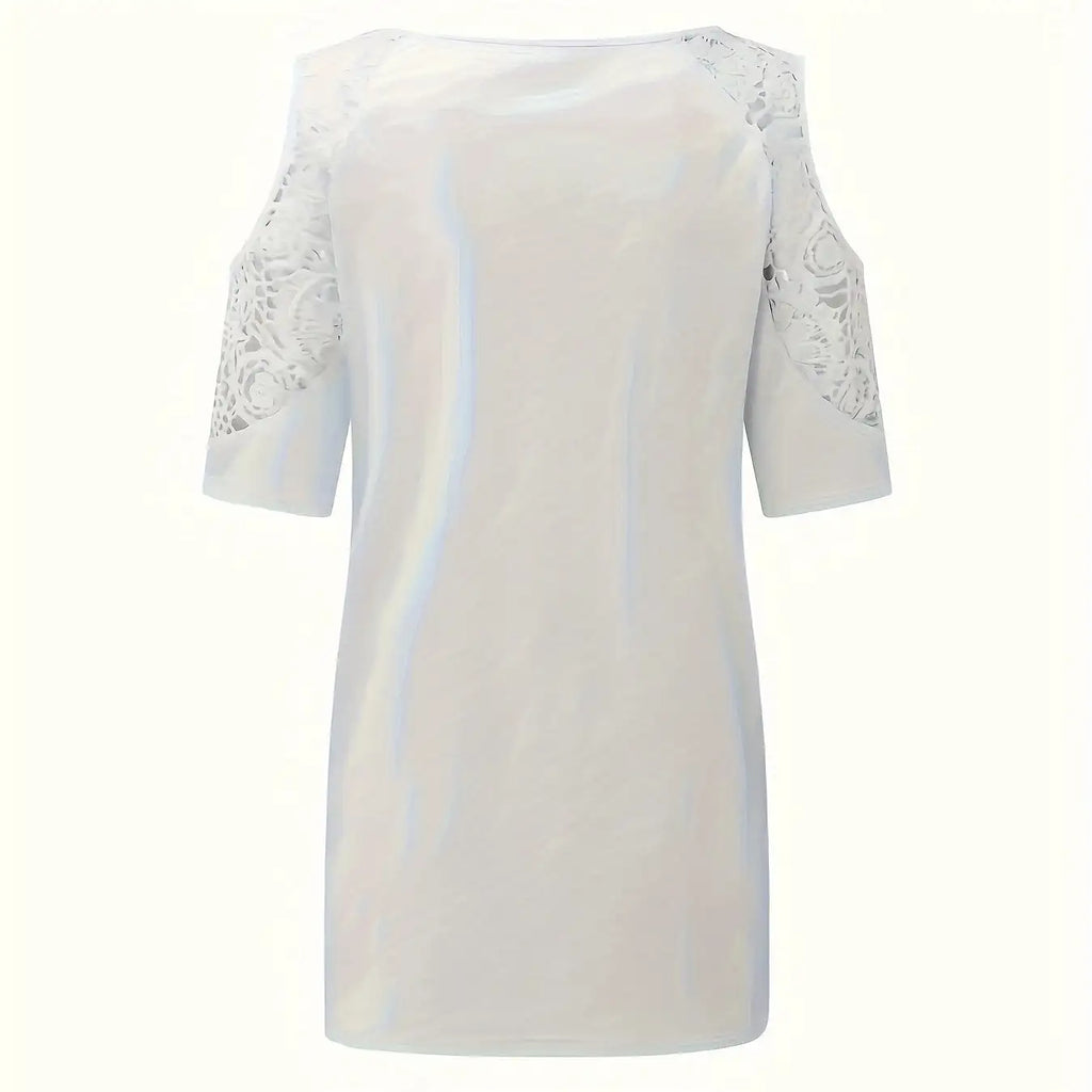 Women's V-neck Floral Print Contrasting Lace Off Shoulder Top - SJB-DIAMOND ELITES
