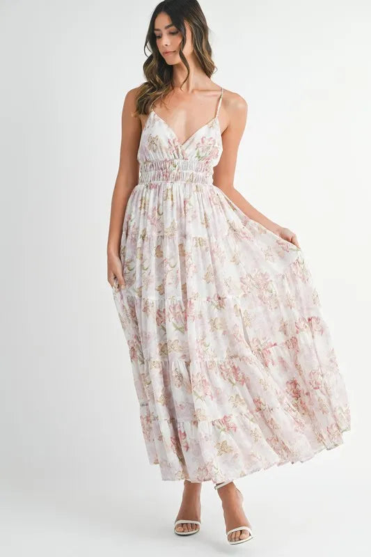Floral Print Tiered Cami Maxi Summer Dress – Floral Maxi Dress, Tiered Maxi Dress, Cami Maxi Dress, Breezy Summer Dress, Bohemian Maxi Dress Stevvex