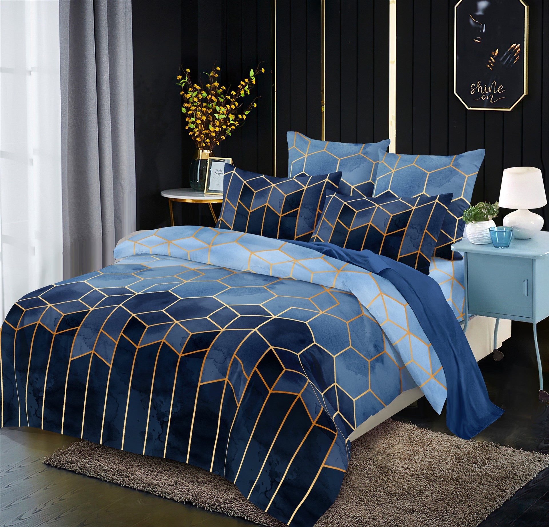Gilt Line Geometric Elements Quilt Cover Set Bedding Pi-Mart