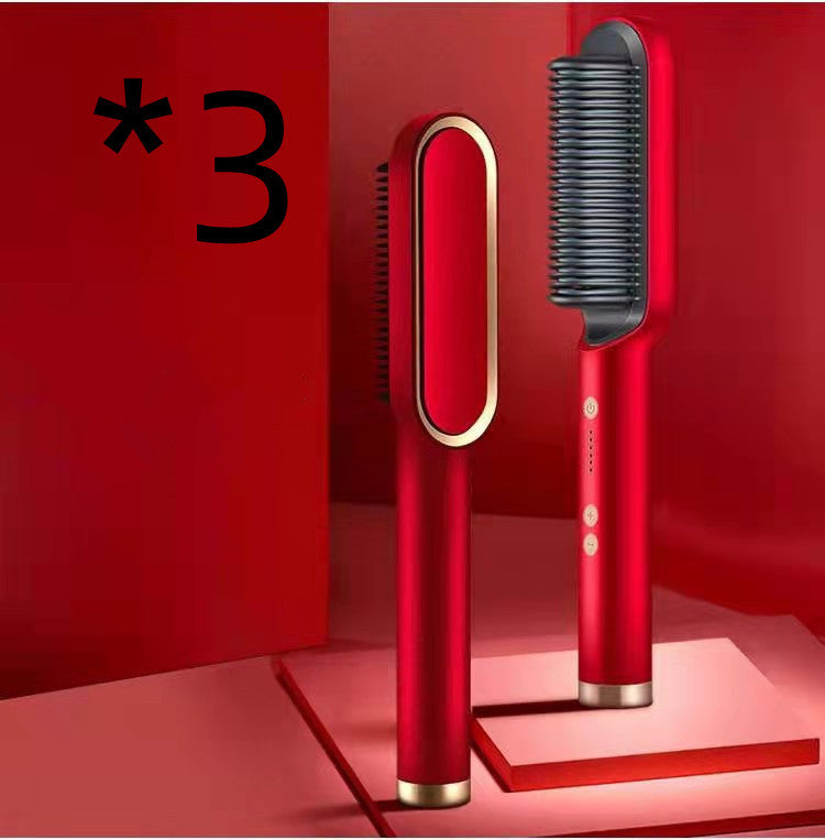 New 2 In 1 Hair Straightener Hot Comb Negative Ion Curling Tong Dual-purpose Electric Hair Brush Pi-Mart