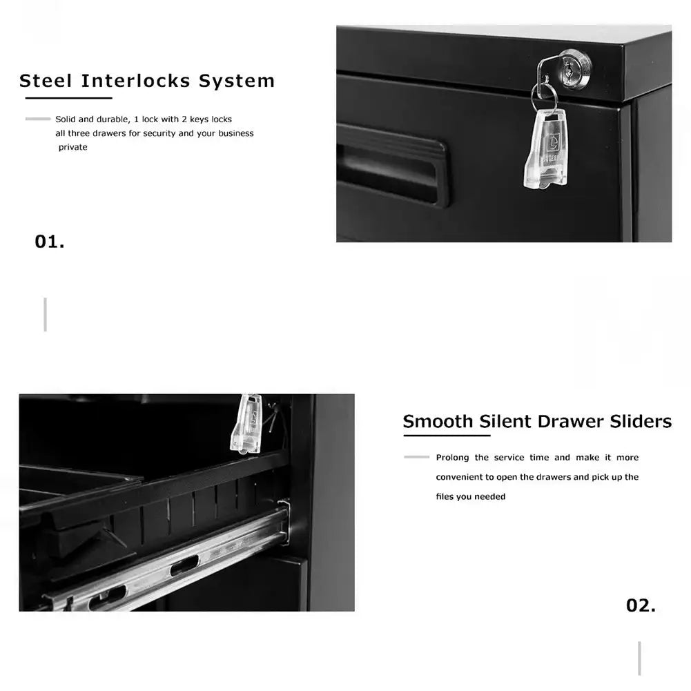 3-Drawer Mobile File Cabinet with Keys, 15.4 - SJB-DIAMOND ELITES