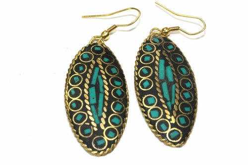 Third Eye Mosaic Earrings Gold Tone Handmade Inlay Color