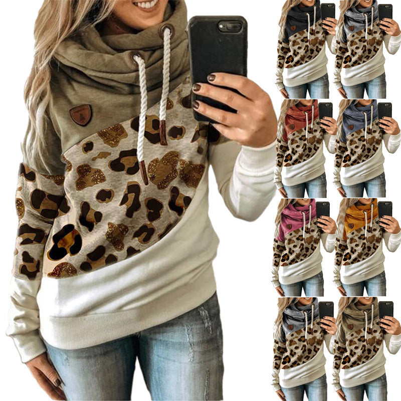 Printed stitching hooded fleece loose sweatshirt Pi-Mart