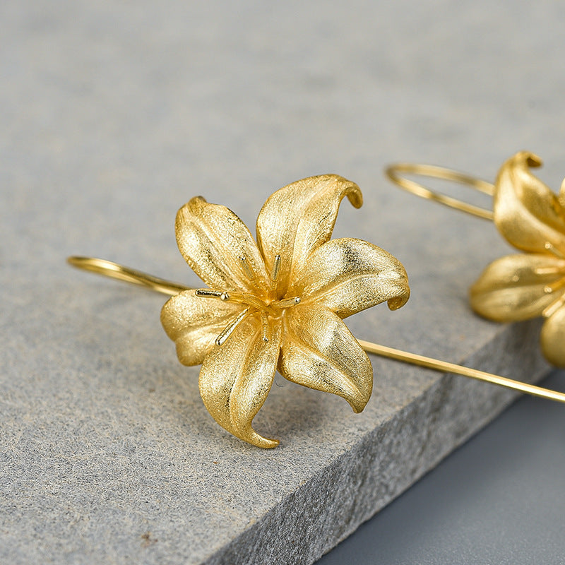 Female lily sterling silver S925 earrings Pi-Mart