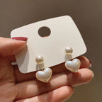 Silver Needle Simple Small Love Pearl Stud Earrings Pi-Mart