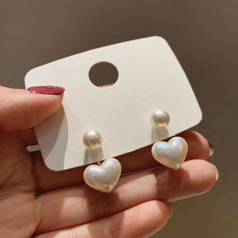 Silver Needle Simple Small Love Pearl Stud Earrings Pi-Mart