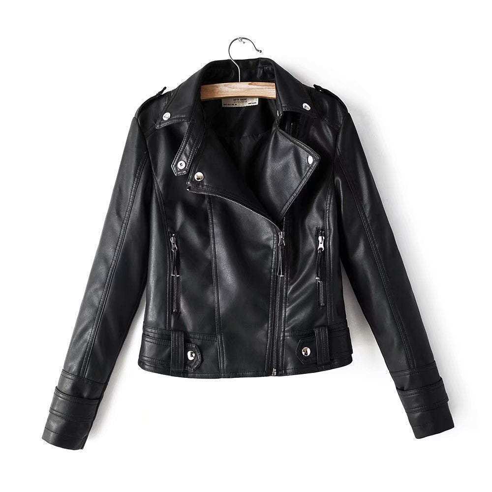 Short PU motorcycle leather jacket Pi-Mart