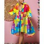 Women Sexy Fashion Printed Shirt Dresses Chic V Neck Loose Long Sleeve Dress Causal Vacation Female Mini Vestidos Robe Clothing Purplish Diva