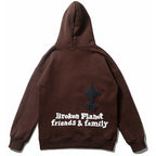 Men's Bat Print Velvet Hoodie - American Retro Pullover with Wool Lining (Dark Brown) Pi-Mart