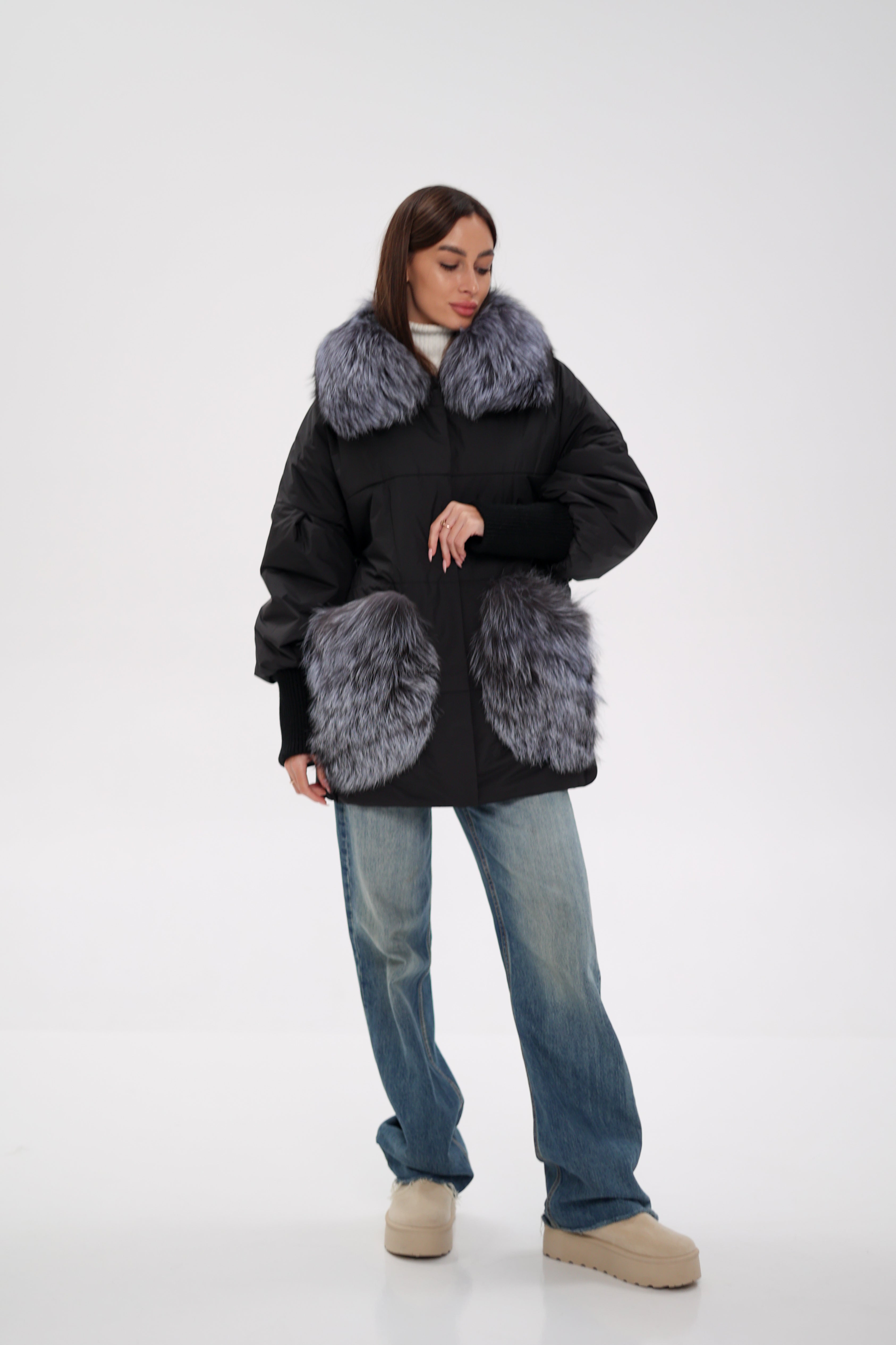 Genuine Silver Fox Down Fill Coat - SJB-DIAMOND ELITES