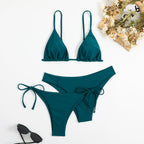 Essential Edge 3-Piece Bikini Set for Women – Solid Color High-Cut Triangle Top Two-Style Bottoms with Side Lace-Up Design & Quick-Drying Comfort – Versatile Women's Swimwear for Summer Pool Beach & Travel Stevvex