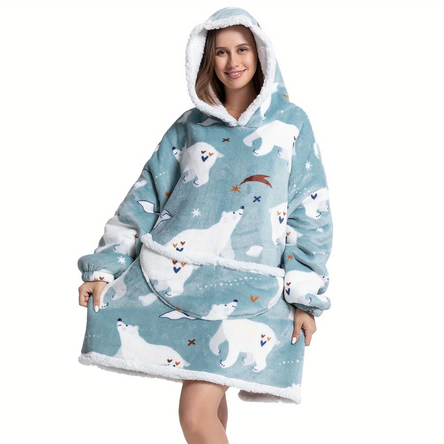 1pc Oversized Blanket Hoodie, Sherpa Fleece Hooded Blanket For Women, Ultra Soft Warm Wearable Blanket Sweatshirt Women Men Adult, Gift For Ladies