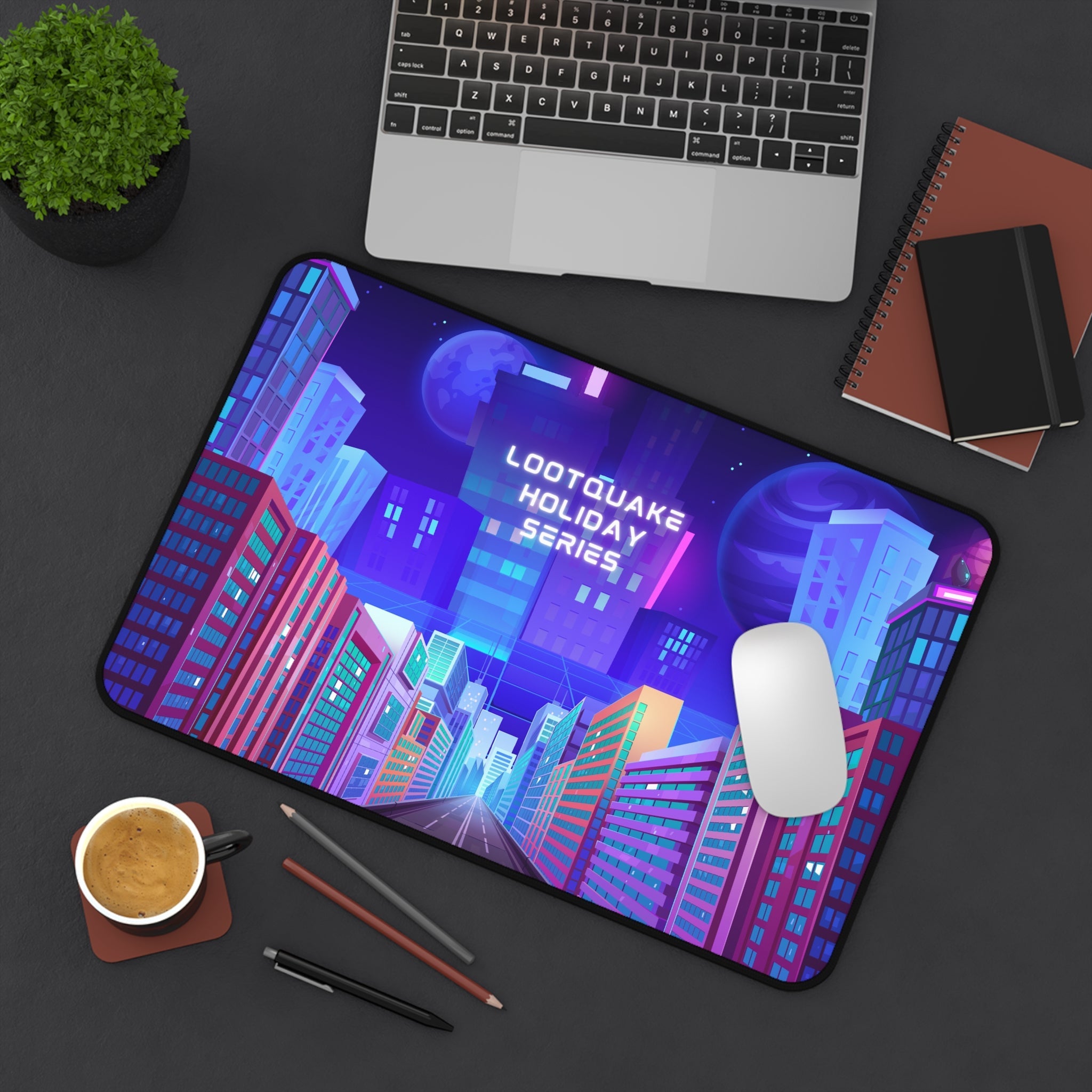Cyber City Desk Mat — 'LootQuake Holiday Series' Gaming Mousepad Lootquake LLC