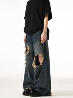 Couple Hole Worn Jeans Wide-leg Pants Lootquake LLC