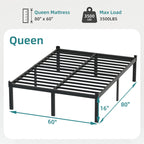 Classic Iron Bed Frame Mattress Under Bed Storage No Box Spring Needed Singe Full Queen King Size Black