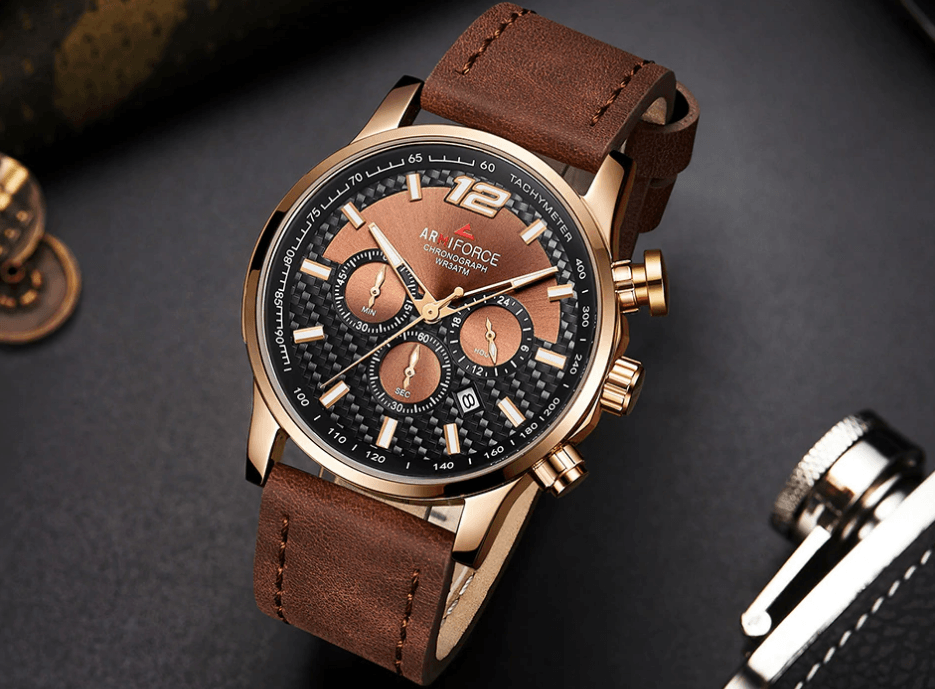 Mens Waterproof Sport Watch With Chronometers Day View And Cross-Matte Background Modern Man Watch Stevvex
