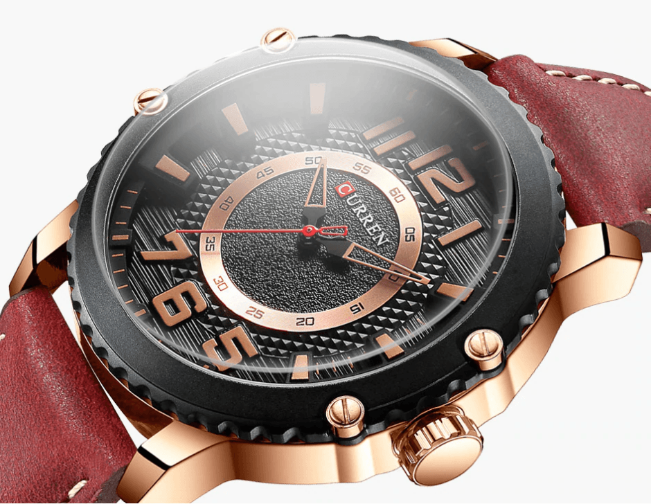 Men's Waterproof  Sport Watch With Leather  Belts  And Large Numbers Details Unique Design Perfect Gift Stevvex